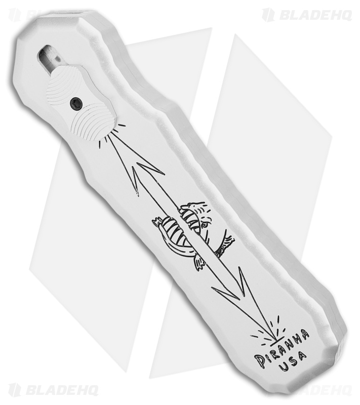 Piranha Excalibur OTF Automatic Knife Silver Tactical (3.2" Black Serr)