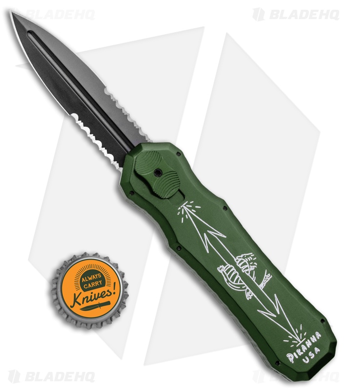 Piranha Green Excalibur OTF Knife Double Action Automatic (3.2" Black Serr)