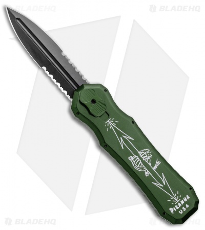 Piranha Green Excalibur OTF Knife Double Action Automatic (3.2" Black Serr)