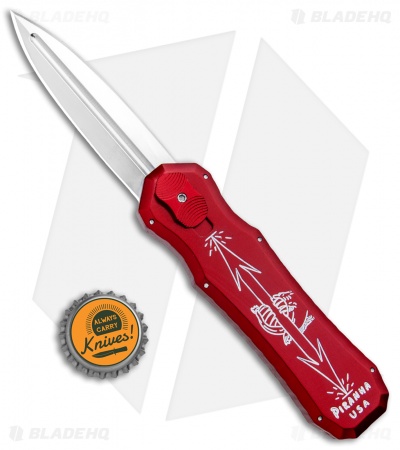 Piranha Red Excalibur Knife D/A OTF Automatic (3.2" Stonewash Plain)