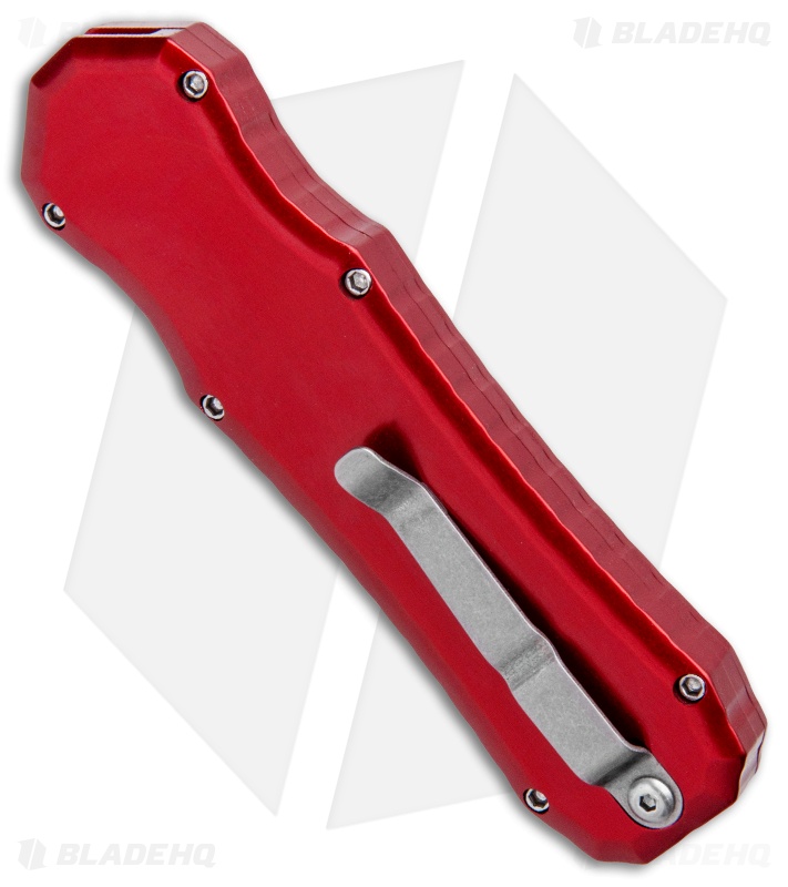Piranha Red Excalibur Knife D/A OTF Automatic (3.2" Stonewash Plain)