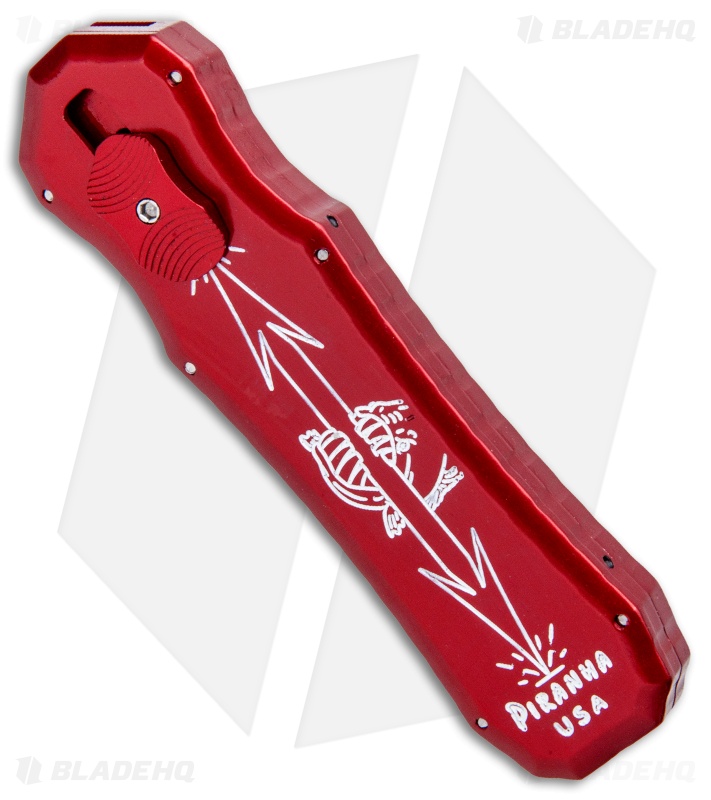Piranha Red Excalibur Knife D/A OTF Automatic (3.2" Stonewash Plain)