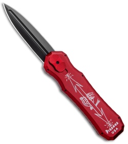 Piranha Excalibur OTF Knife Double Action Automatic Red (3.2" Black Plain)