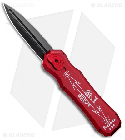 Piranha Excalibur OTF Knife Double Action Automatic Red (3.2" Black Plain)