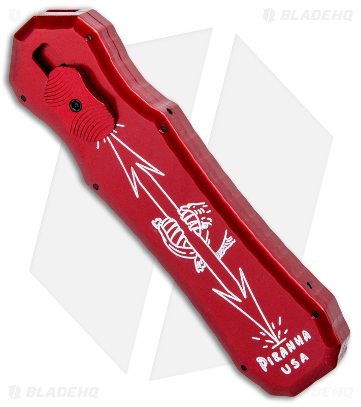 Piranha Excalibur OTF Automatic Knife Red Tactical (3.2" Black Serr)