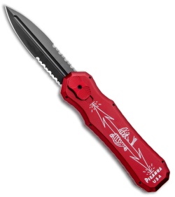 Piranha Excalibur OTF Automatic Knife Red Tactical (3.2" Black Serr)