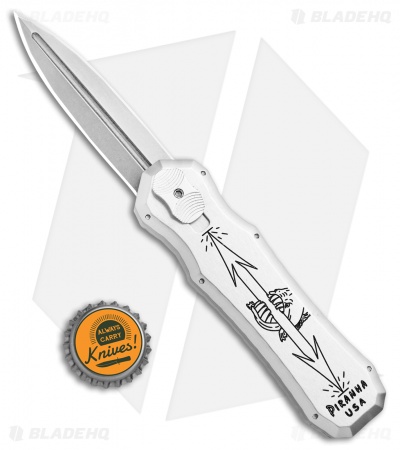 Piranha Silver Excalibur Knife D/A OTF Automatic (3.2" Stonewash Plain)