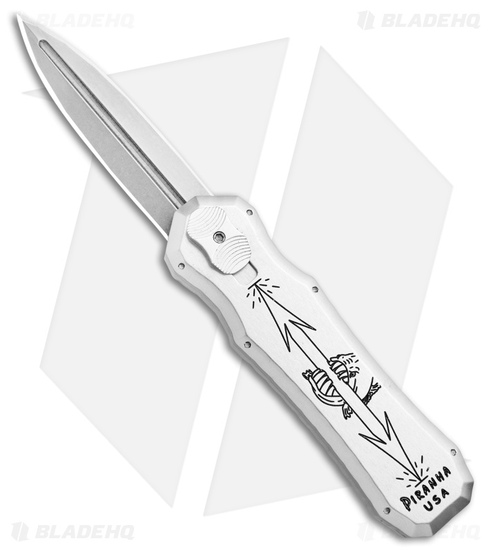 Piranha Silver Excalibur Knife D/A OTF Automatic (3.2" Stonewash Plain)