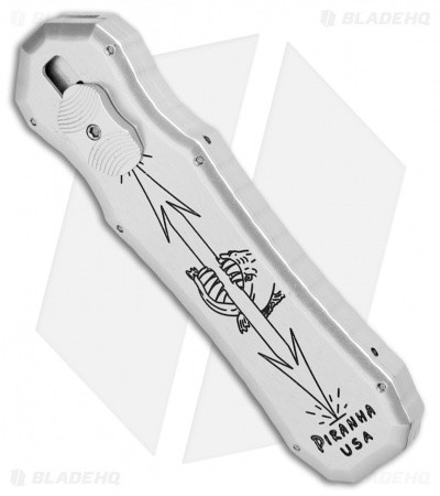 Piranha Silver Excalibur Knife D/A OTF Automatic (3.2" Stonewash Plain)