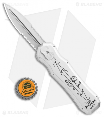 Piranha Silver Excalibur Knife D/A OTF Automatic (3.2" Stone Serr)