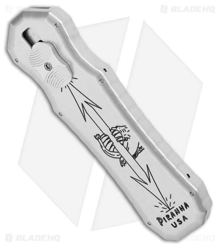 Piranha Silver Excalibur Knife D/A OTF Automatic (3.2" Stone Serr)