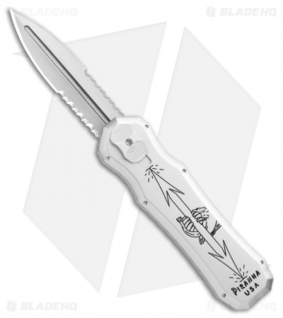 Piranha Silver Excalibur Knife D/A OTF Automatic (3.2" Stone Serr)