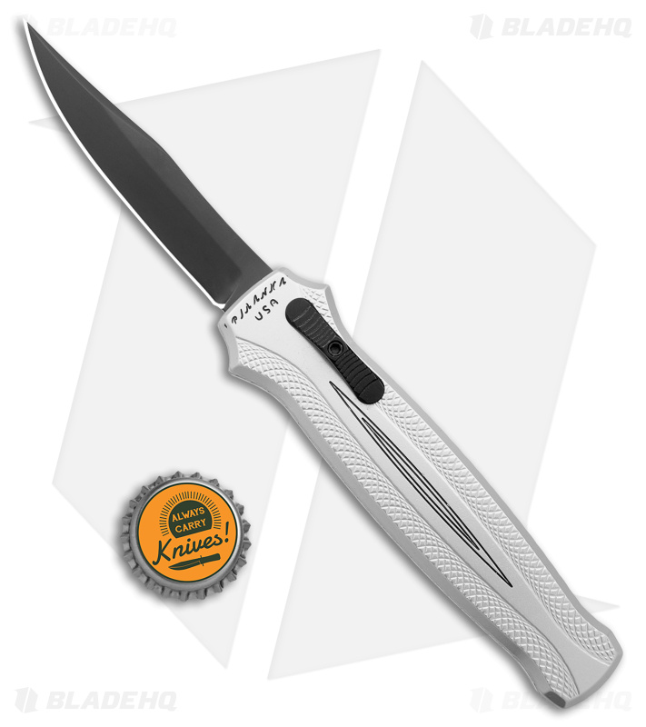Piranha Rated-R D/A OTF Automatic Knife Silver Aluminum (3.5" Black 154CM)