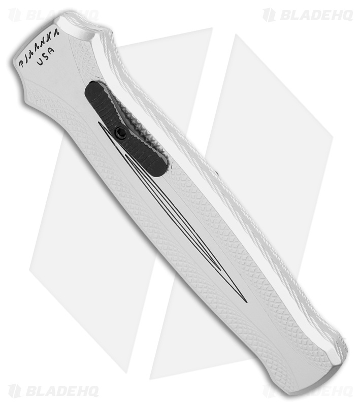 Piranha Rated-R D/A OTF Automatic Knife Silver Aluminum (3.5" Black 154CM)
