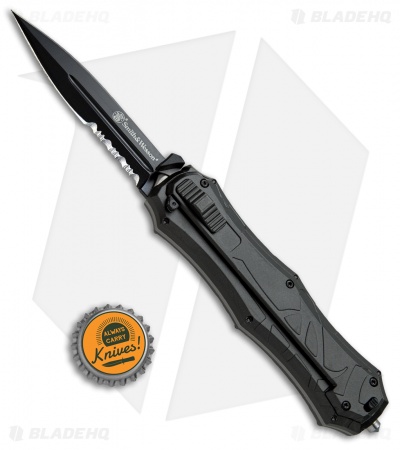 Smith & Wesson OTF Assist Finger Actuator Spear Point Knife (3.5" Black Serr)
