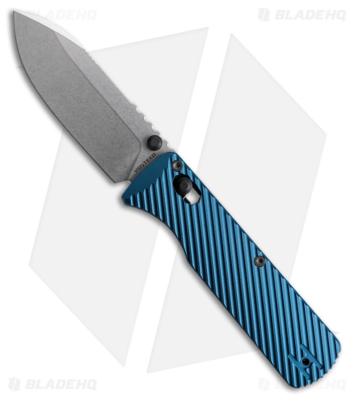 Vosteed Vombat Drop Point Crossbar Lock Knife Steel Blue Aluminum (2.9" SW)