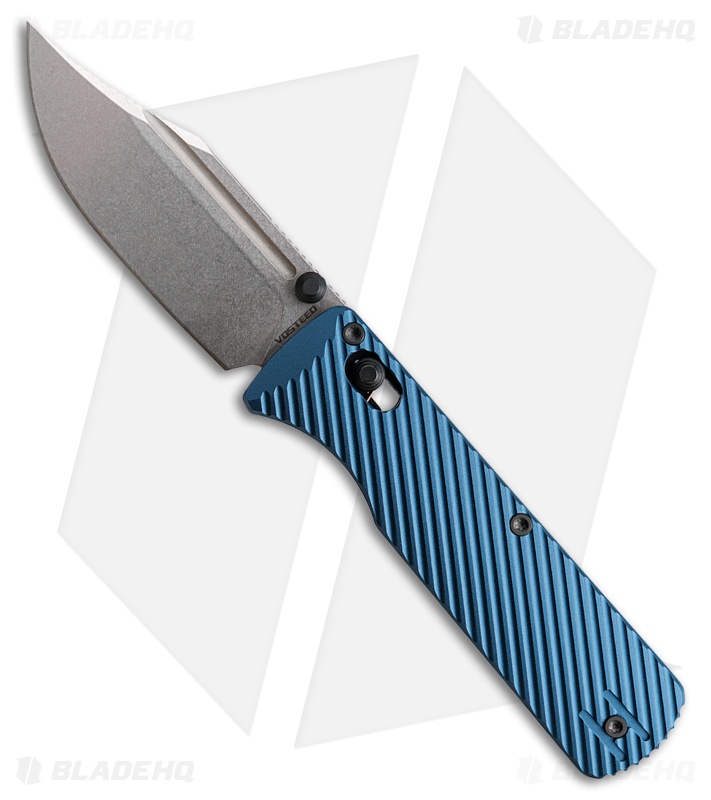 Vosteed Vombat Bowie Crossbar Lock Knife Steel Blue Aluminum (2.9" Stonewash)