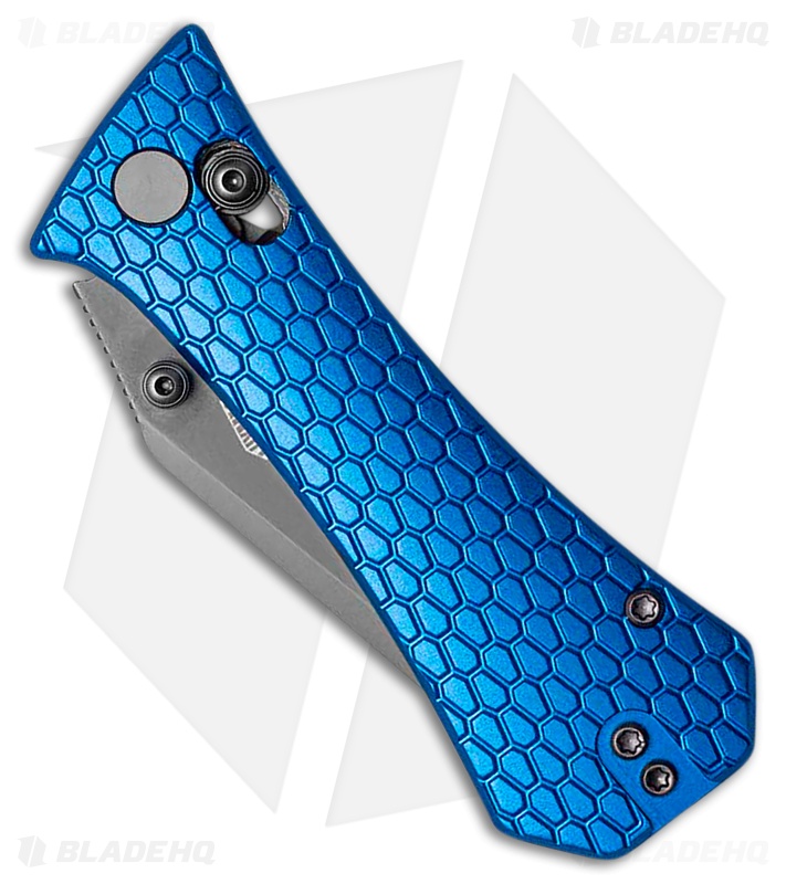 Auxiliary Manufacturing Coffin Tanto Crossbar Lock Knife Blue Al (3" Gray)*DISC*