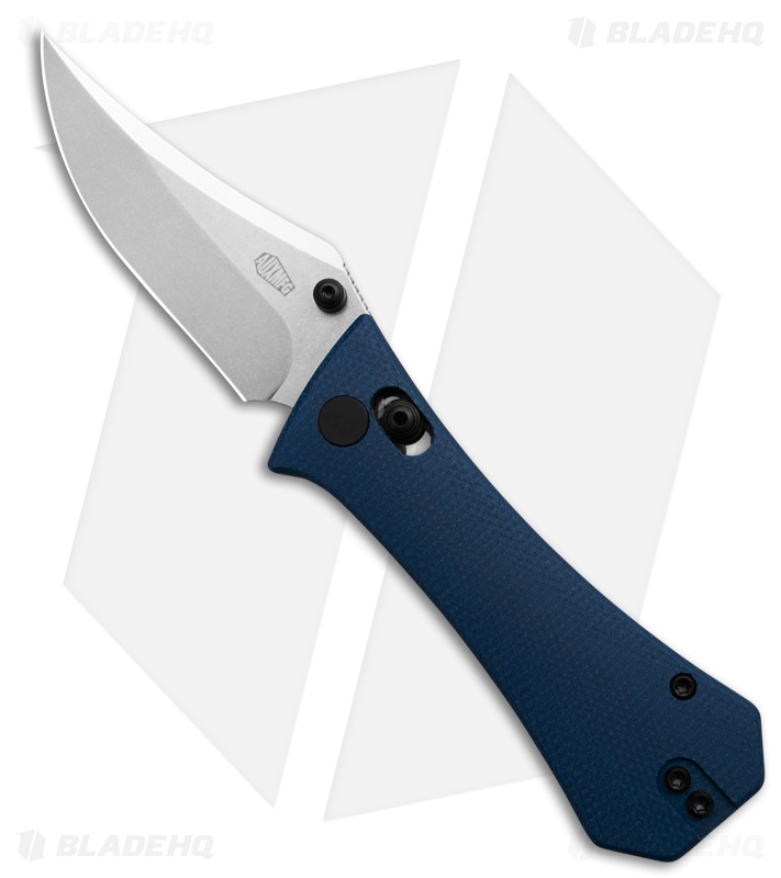 Auxiliary Manufacturing Pocket Bowie Crossbar Lock Knife Blue Micarta (2.8" SW)