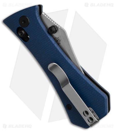 Auxiliary Manufacturing Pocket Bowie Crossbar Lock Knife Blue Micarta (2.8" SW)