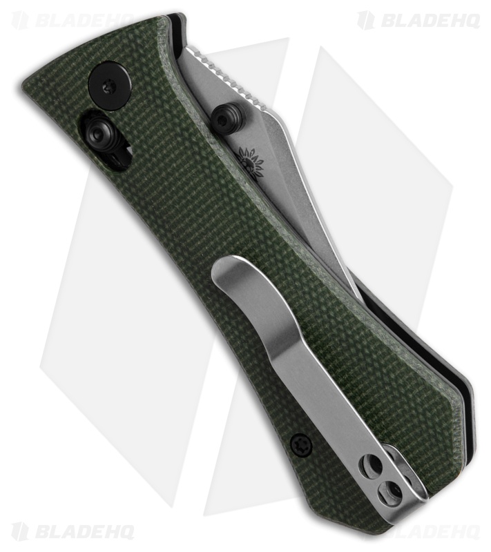 Auxiliary Manufacturing Pocket Bowie Crossbar Lock Knife Green Micarta (2.8" SW)