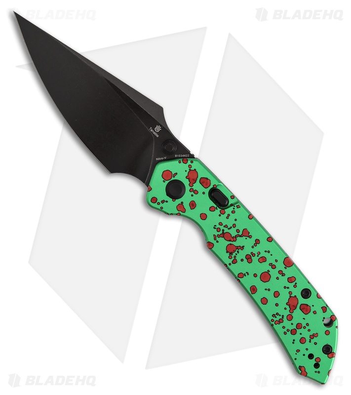 Tenable Knives Fenrir Top Liner Lock Knife Green/Red Zombie Al (3.4" Black SW)