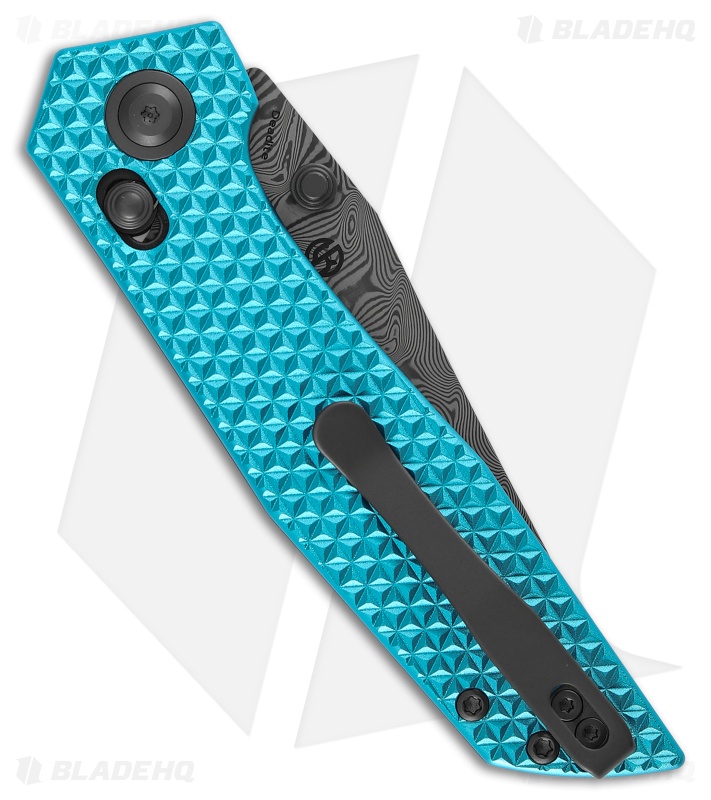 Tenable Deadite Crossbar Lock Knife Light Blue Aluminum (3.5" Damascus)