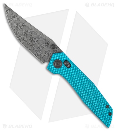 Tenable Deadite Crossbar Lock Knife Light Blue Aluminum (3.5" Damascus)