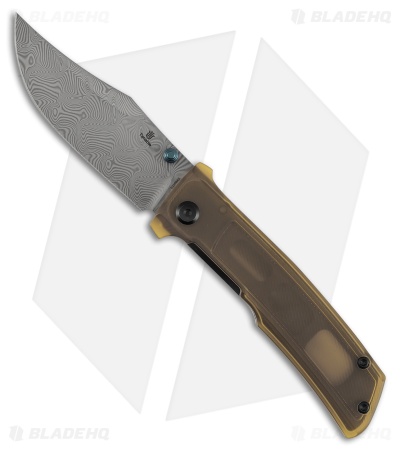 Tenable Bison Liner Lock Knife Amber PEI (3.2" Damascus)