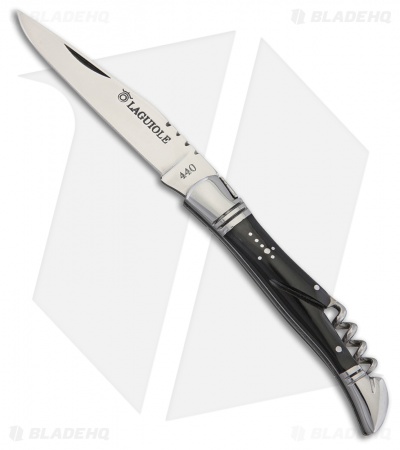 Baladeo Laguiole Pick Lock Knife Dark Horn w/Corkscrew (3.5" Satin)