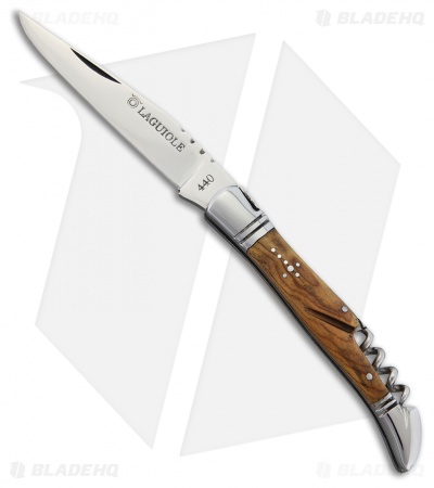 Baladeo Laguiole Bolster Lock Knife Olive Wood w/ Corkscrew (3.5" Satin)