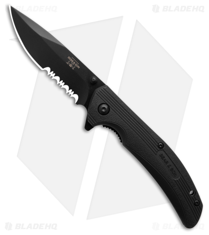 Bear & Son Sideliner Knife Blk (Blk Serr) - 778BSR Blade HQ