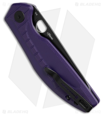 Bestechman Angry Owl Button Lock Knife Purple G-10 (3.25" Black PVD) BMK12E-2