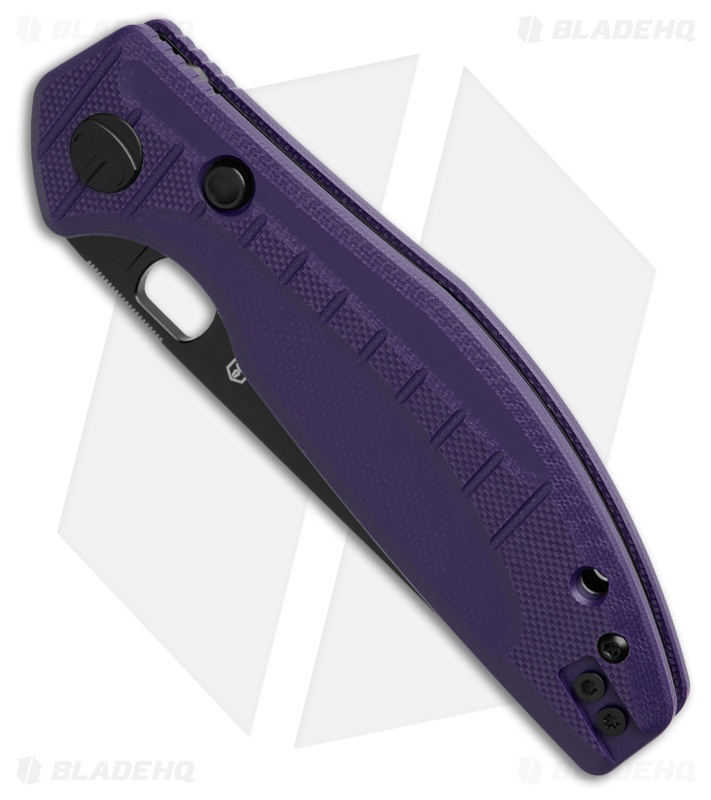Bestechman Angry Owl Button Lock Knife Purple G-10 (3.25" Black PVD) BMK12E-2