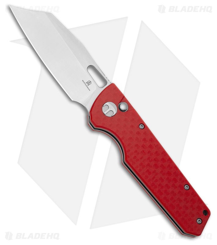 Bestechman Guardian Button Lock Knife CF Pattern Red G-10 (3.2" Satin) BMK11C