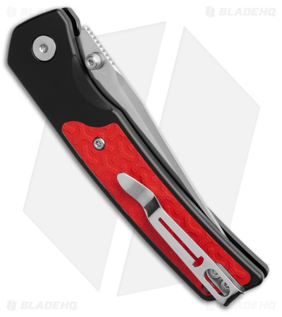 Bestechman Icebreaker Button Lock Knife Black Aluminum + Red G-10 (3.2" Satin)