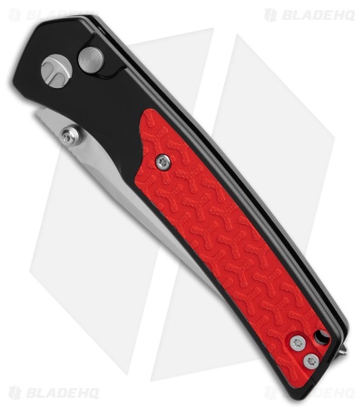Bestechman Icebreaker Button Lock Knife Black Aluminum + Red G-10 (3.2" Satin)