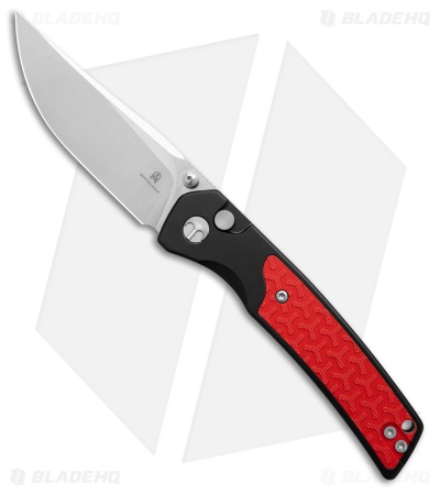 Bestechman Icebreaker Button Lock Knife Black Aluminum + Red G-10 (3.2" Satin)