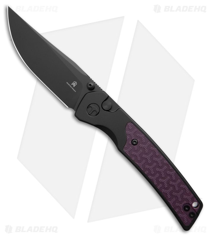 Bestechman Icebreaker Button Lock Knife Black Aluminum/Purple G-10 (3.2" PVD)