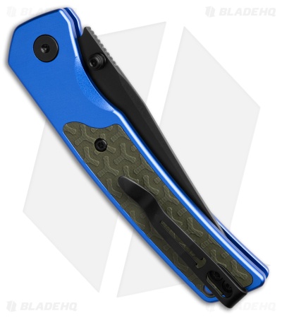 Bestechman Icebreaker Button Lock Knife Blue Aluminum/OD Green G-10 (3.2" PVD)