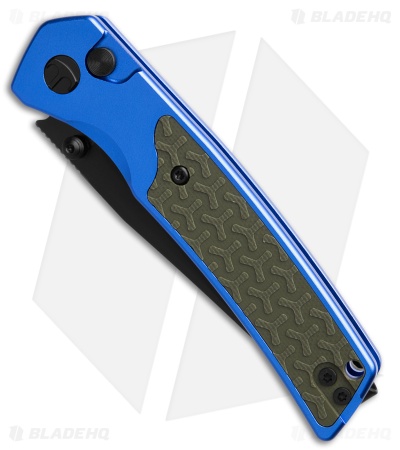 Bestechman Icebreaker Button Lock Knife Blue Aluminum/OD Green G-10 (3.2" PVD)