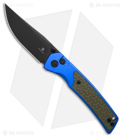 Bestechman Icebreaker Button Lock Knife Blue Aluminum/OD Green G-10 (3.2" PVD)