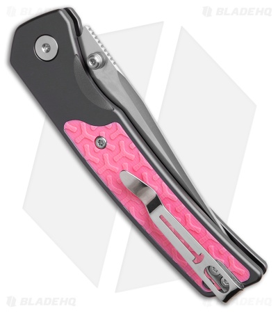 Bestechman Icebreaker Button Lock Knife Gray Aluminum + Pink G-10 (3.2" Satin)