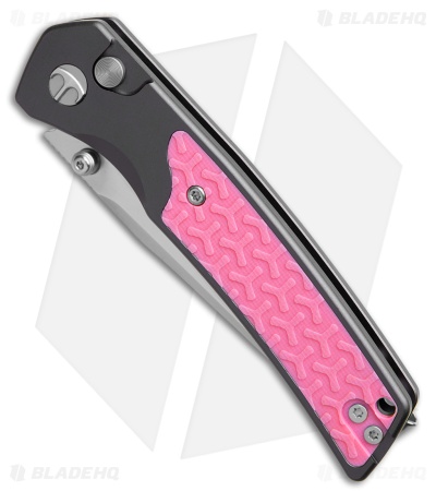 Bestechman Icebreaker Button Lock Knife Gray Aluminum + Pink G-10 (3.2" Satin)