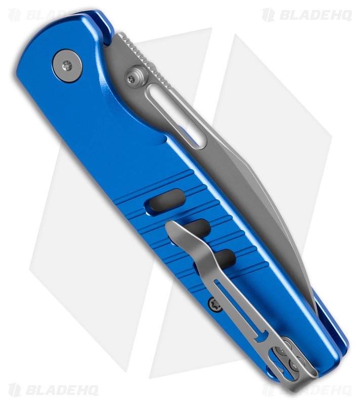 Bestechman Vector Button Lock Knife Blue Aluminum (3.15" Glass Bead Blast D2)