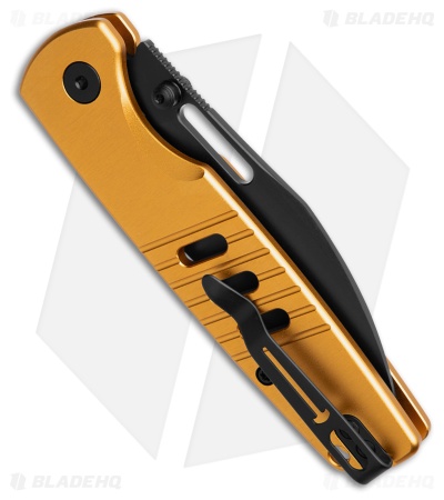 Bestechman Vector Button Lock Knife Gold Aluminum (3.15" Black PVD D2)