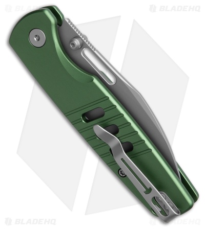 Bestechman Vector Button Lock Knife Green Aluminum (3.15" Glass Bead Blast D2)