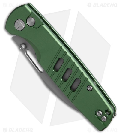Bestechman Vector Button Lock Knife Green Aluminum (3.15" Glass Bead Blast D2)