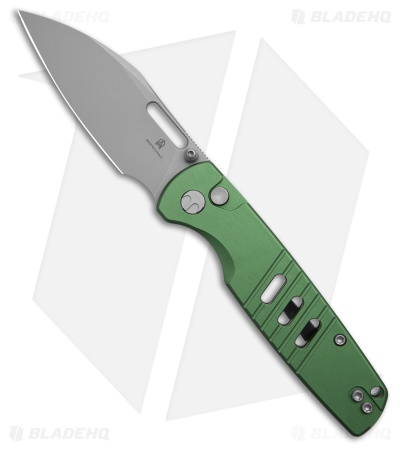 Bestechman Vector Button Lock Knife Green Aluminum (3.15" Glass Bead Blast D2)