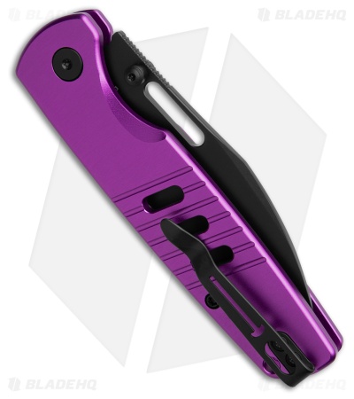 Bestechman Vector Button Lock Knife Purple Aluminum (3.15" Black PVD D2)